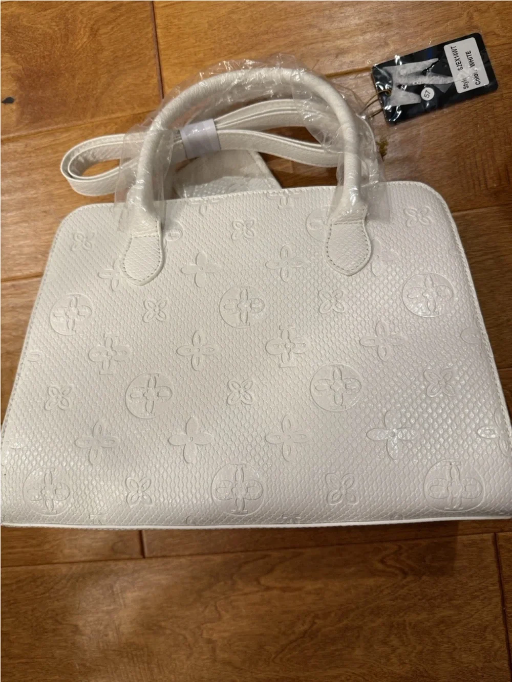 CROSSI Satchel White Logos Top Handle Zip Bag Detach Strap White 12”x9” NWT